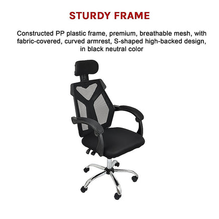 Office Chair Gaming Computer Chairs Mesh Back Foam Seat - Black - ElectronX Plus