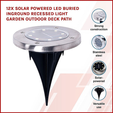 12x Solar Powered LED Buried Inground Recessed Light Garden Outdoor Deck Path - ElectronX Plus