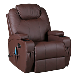 Brown Massage Sofa Chair Recliner 360 Degree Swivel PU Leather Lounge 8 Point Heated - ElectronX Plus