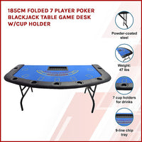 185cm Folded 7 Player Poker Blackjack Table Game Desk W/Cup Holder - ElectronX Plus