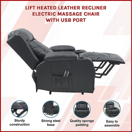 Lift Heated Leather Recliner Electric Massage Chair with USB port - ElectronX Plus