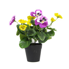 Mixed Pink And Yellow Flowering Potted Artificial Pansy Plants 25cm - ElectronX Plus