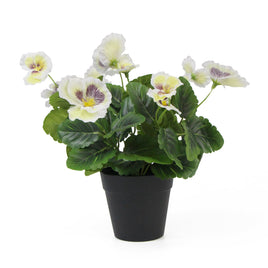 Mixed White Flowering Potted Artificial Pansy Plants 25cm - ElectronX Plus