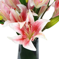 Premium Faux Pink Lily In Glass Vase (Artificial Tiger Lily Arrangement) - ElectronX Plus