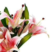 Premium Faux Pink Lily In Glass Vase (Artificial Tiger Lily Arrangement) - ElectronX Plus