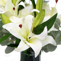 Premium Faux White Lily In Glass Vase (Tiger Lily Bouquet With Eucalyptus) - ElectronX Plus