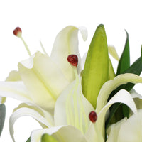 Premium Faux White Lily In Glass Vase (Tiger Lily Bouquet With Eucalyptus) - ElectronX Plus