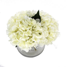 Premium Faux Hydrangea With Glass Vase (Artificial Flowering White Hydrangea) 23cm - ElectronX Plus