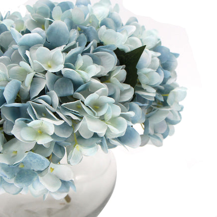 Premium Faux Hydrangea With Glass Vase (Artificial Flowering Blue Hydrangea) 23cm - ElectronX Plus