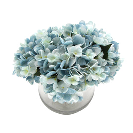 Premium Faux Hydrangea With Glass Vase (Artificial Flowering Blue Hydrangea) 23cm - ElectronX Plus