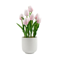 Flowering Pink Artificial Tulip Plant Arrangement With Ceramic Bowl 35cm - ElectronX Plus