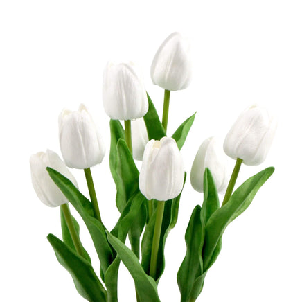 Flowering White Artificial Tulip Plant Arrangement With Ceramic Bowl 35cm - ElectronX Plus