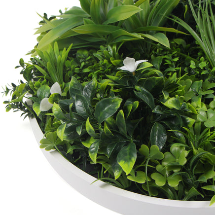 Flowering White Artificial Green Wall Disc UV Resistant 75cm (White Frame) - ElectronX Plus