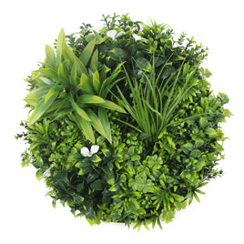 Flowering White Artificial Green Wall Disc UV Resistant 75cm (Black Frame) - ElectronX Plus