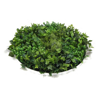 Slimline Artificial Green Wall Disc Art 80cm Mixed Green Fern & Ivy (White) - ElectronX Plus