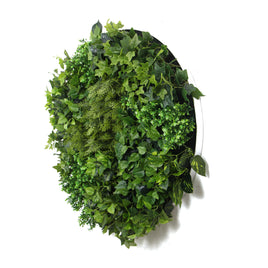 Slimline Artificial Green Wall Disc Art 80cm Mixed Green Fern & Ivy (White) - ElectronX Plus