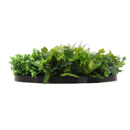 Slimline Artificial Green Wall Disc Art 80cm Mixed Green Fern & Ivy (Modern Black) - ElectronX Plus