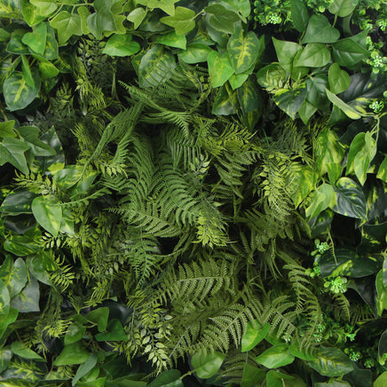 Slimline Artificial Green Wall Disc Art 80cm Mixed Green Fern & Ivy (Modern Black) - ElectronX Plus