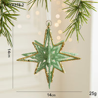 Green Glitter 3D Star Ornament with Gold Accents -Hanging Christmas Decoration 5 pieces