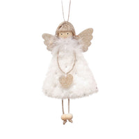 Fluffy Angel Hanging Ornament with Heart and Glitter Wings - Christmas Tree Decoration 16*10 cm White (6 pieces)