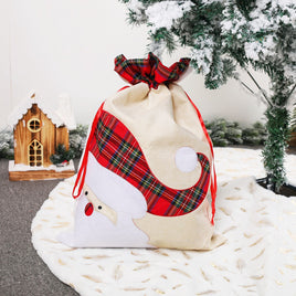 Large Santa Claus Gift Bag with Drawstring Closure - Plaid Christmas Sack for Holiday Presents (3 pieces)