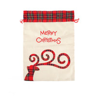 Large Merry Christmas Drawstring Gift Bag with Plaid Accents - Perfect for Holiday Presents (3 pieces)