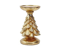 Gold Christmas Tree Candle Holder - Elegant Resin Pillar Stand, 27.5cm Festive Decoration