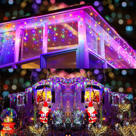 500 Solar LED Icicle Fairy Lights 8 Function Memory Hold Christmas Decoration Multicolor