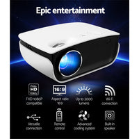 Devanti Portable Mini Video Projector 1080P Wifi Home Theater HDMI White - ElectronX Plus