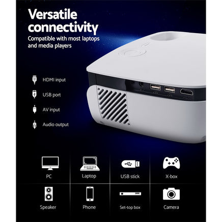 Devanti Portable Mini Video Projector 1080P Wifi Home Theater HDMI White - ElectronX Plus