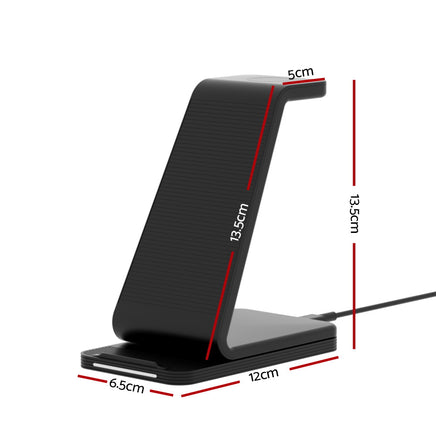 Devanti 3 in 1 Wireless Charger Dock 15W Fast Charging Stand - ElectronX Plus