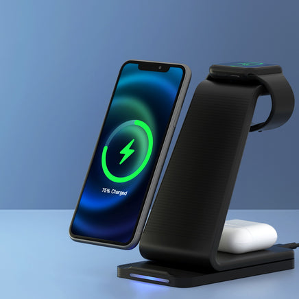 Devanti 3 in 1 Wireless Charger Dock 15W Fast Charging Stand - ElectronX Plus