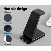 Devanti 3 in 1 Wireless Charger Dock 15W Fast Charging Stand - ElectronX Plus