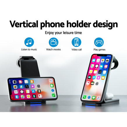 Devanti 3 in 1 Wireless Charger Dock 15W Fast Charging Stand - ElectronX Plus