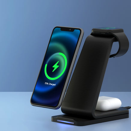 Devanti 3 in 1 Wireless Charger Dock 15W Fast Charging Stand - ElectronX Plus