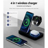 Devanti 4-in-1 Wireless Charger Station Fast Charging for Phone Black - ElectronX Plus