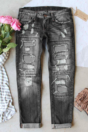 Gray Buttoned Pockets Distressed Jeans - ElectronX Plus