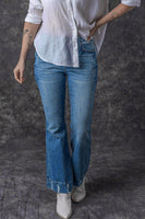 Sky Blue Slight Distressed Medium Wash Flare Jeans - ElectronX Plus