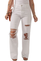 Bright White Heavy Distressed Straight Leg Jeans - ElectronX Plus