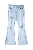 Sky Blue Distressed Acid Wash Flare Jeans - ElectronX Plus