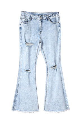 Sky Blue Distressed Acid Wash Flare Jeans - ElectronX Plus