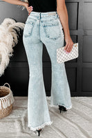 Sky Blue Distressed Acid Wash Flare Jeans - ElectronX Plus