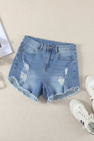 Light Blue Frayed Hem Denim Shorts - ElectronX Plus