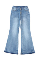 Sky Blue High Waist Buttoned Distressed Flared Jeans - ElectronX Plus