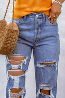 Sky Blue Heavy Destroyed Big Hole Boyfriend Jeans - ElectronX Plus