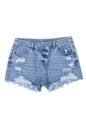 Sky Blue High Rise Crossover Waist Denim Shorts - ElectronX Plus