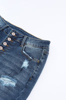 Blue Distressed Button Fly High Waist Skinny Jeans - ElectronX Plus