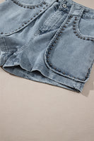 Dusk Blue Studded Acid Wash Jean Shorts - ElectronX Plus