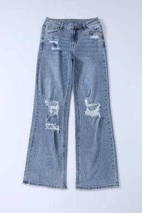 Sky Blue Destroyed Open Knee Wide Leg Jeans - ElectronX Plus