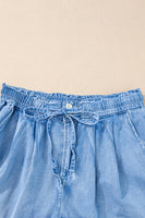 Beau Blue Casual Chambray Drawstring Shorts - ElectronX Plus